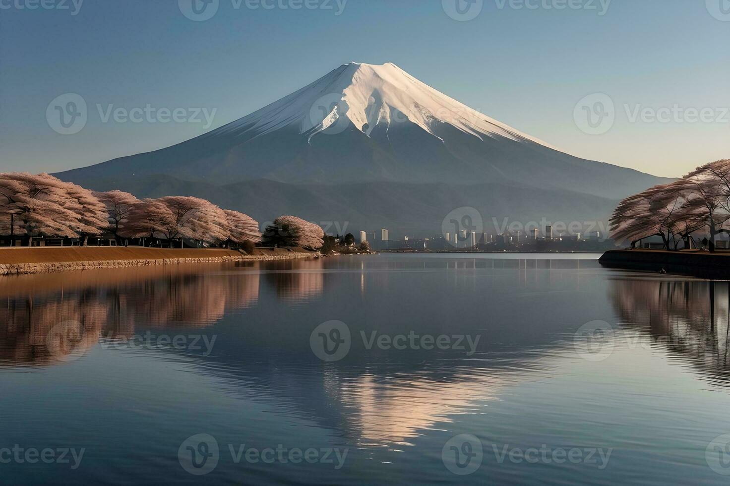 mt Fuji et Cerise fleur à kawaguchiko Lac dans Japon photo