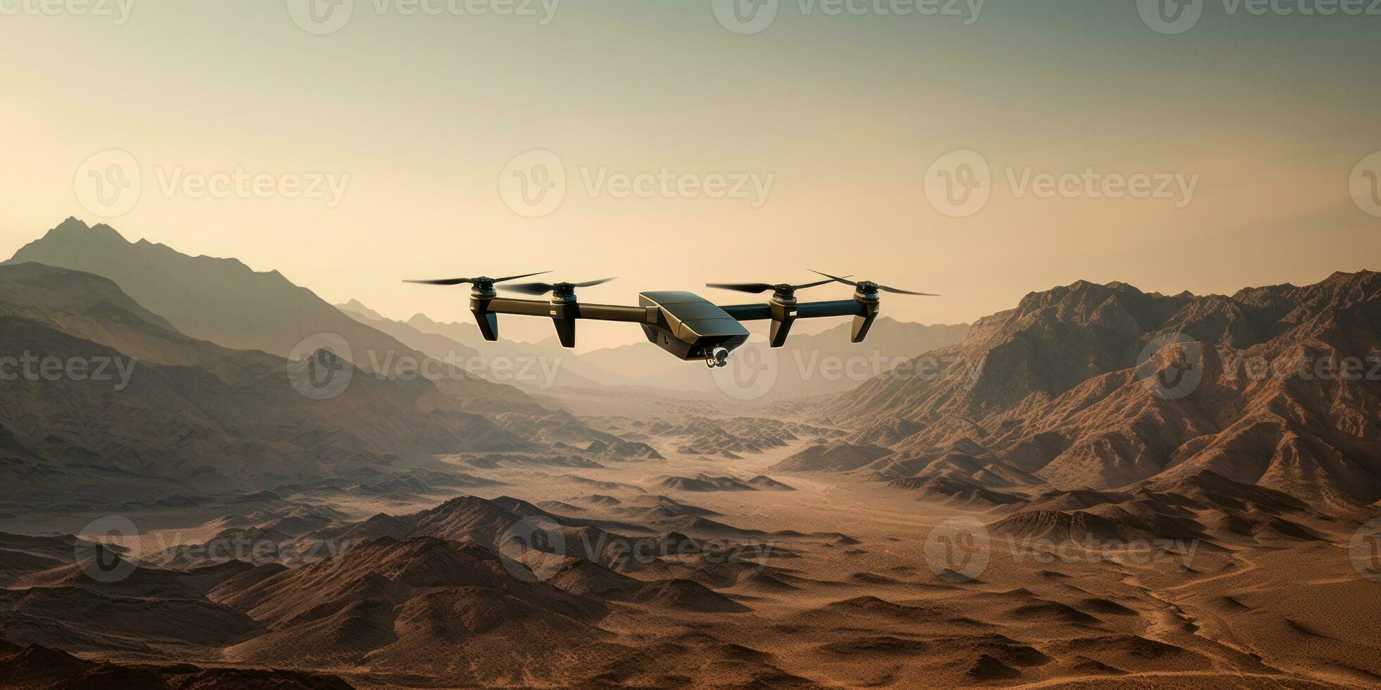 drone plane au dessus une vaste désert, moderne technologie. ai génératif. photo