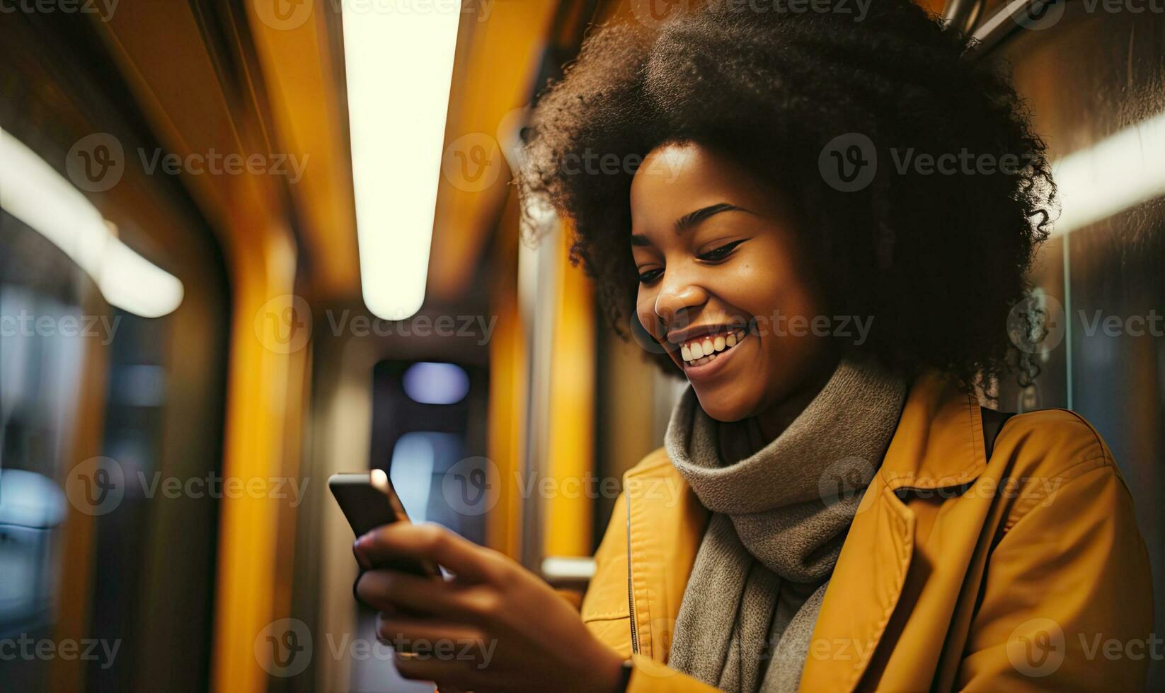 femme concentré sur sa téléphone. ai génératif. photo