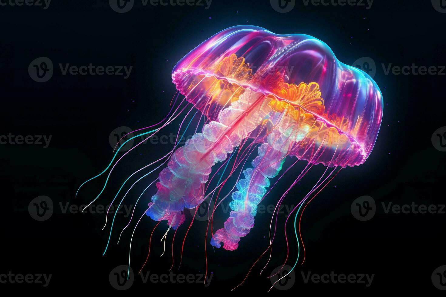 mystérieux flottant néon méduse. l'eau été lumière photo