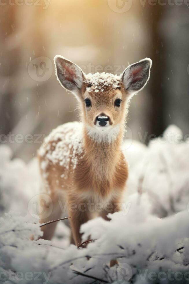 bébé cher dans le neige ai établi photo