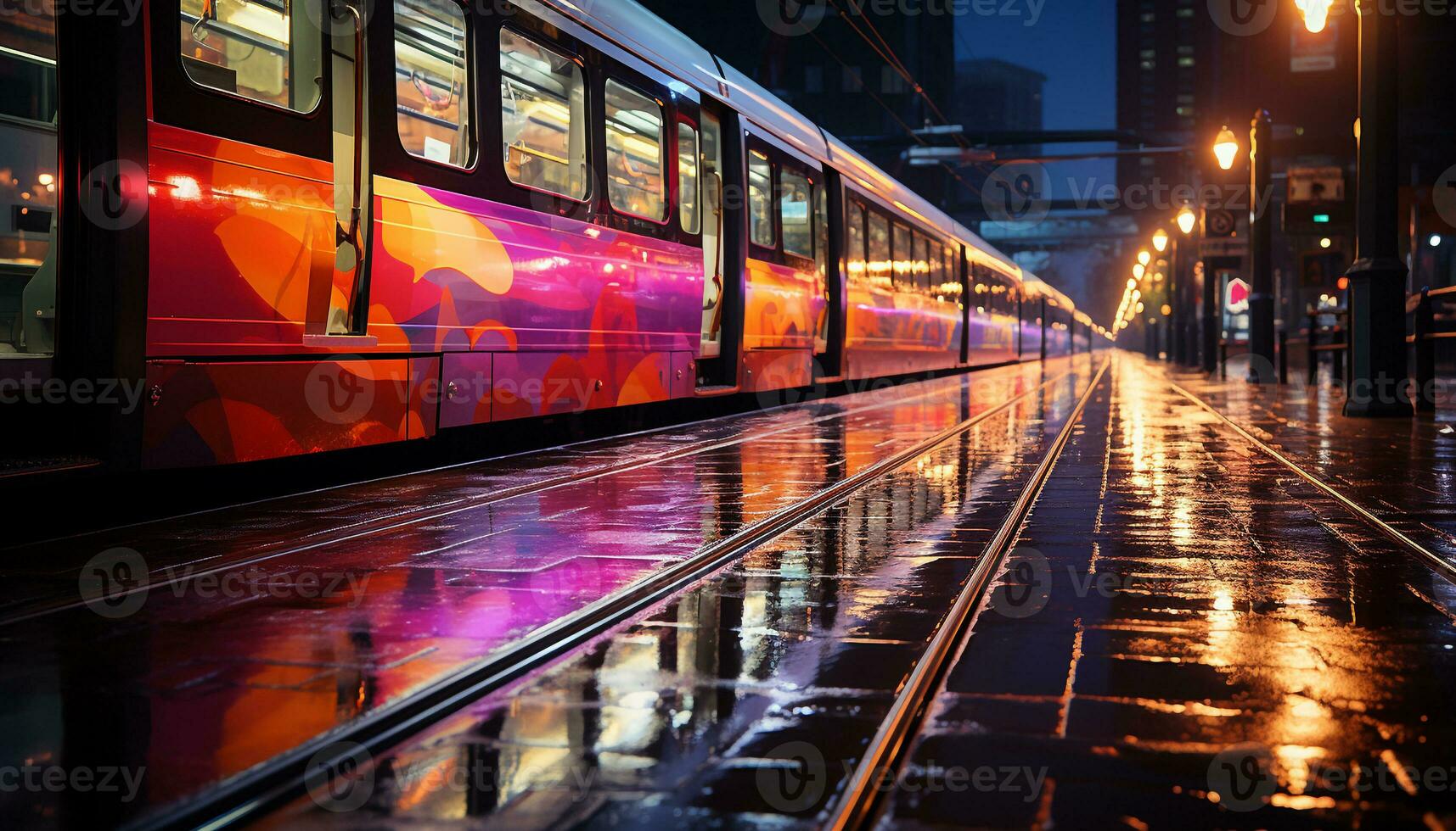 flou mouvement de haute la vitesse train sur futuriste chemin de fer Piste  généré par ai 25493283 Photo de stock chez Vecteezy