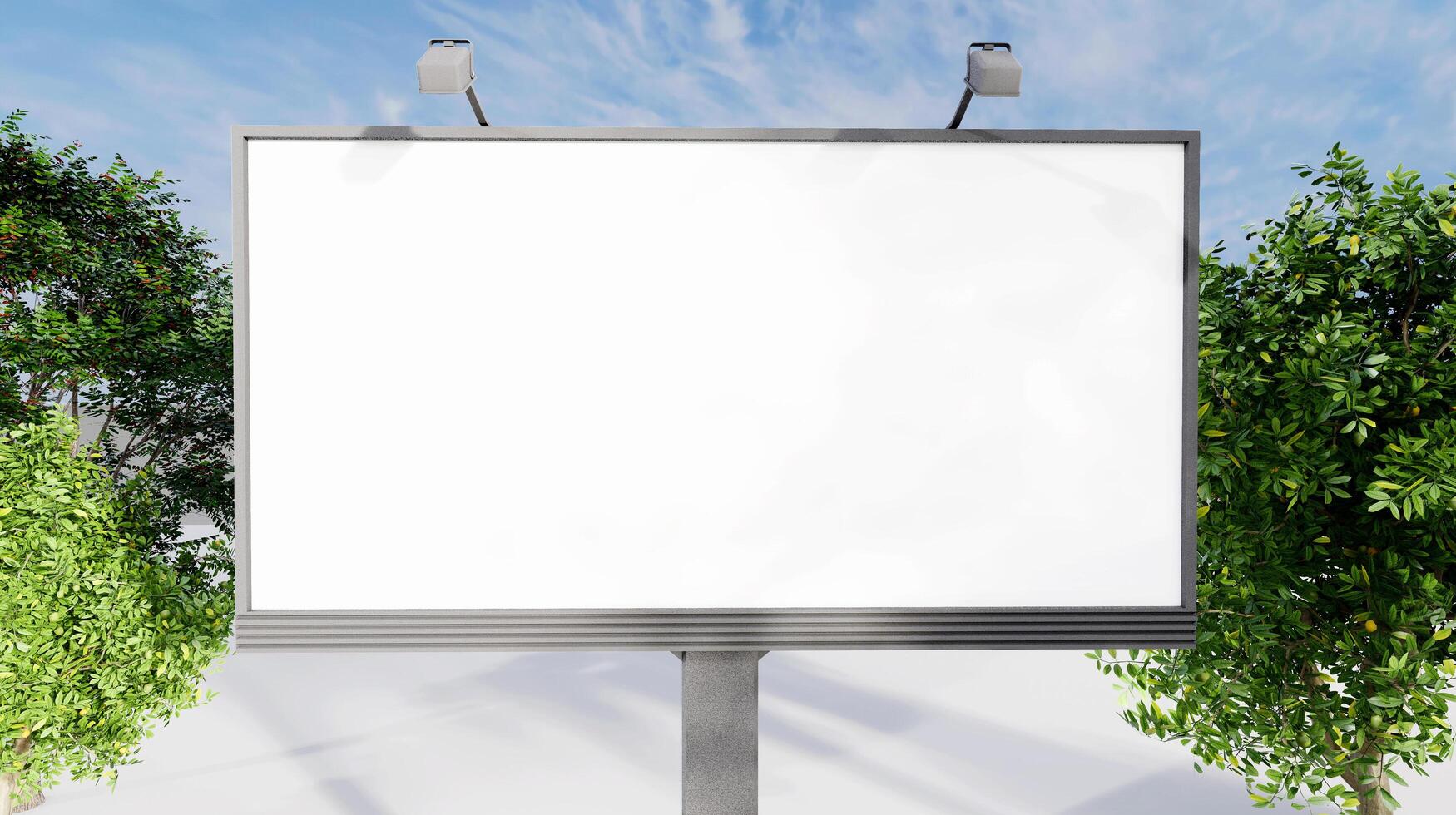 cadre blanc utilisé pour les publicités avec des arbres en arrière-plan. photo