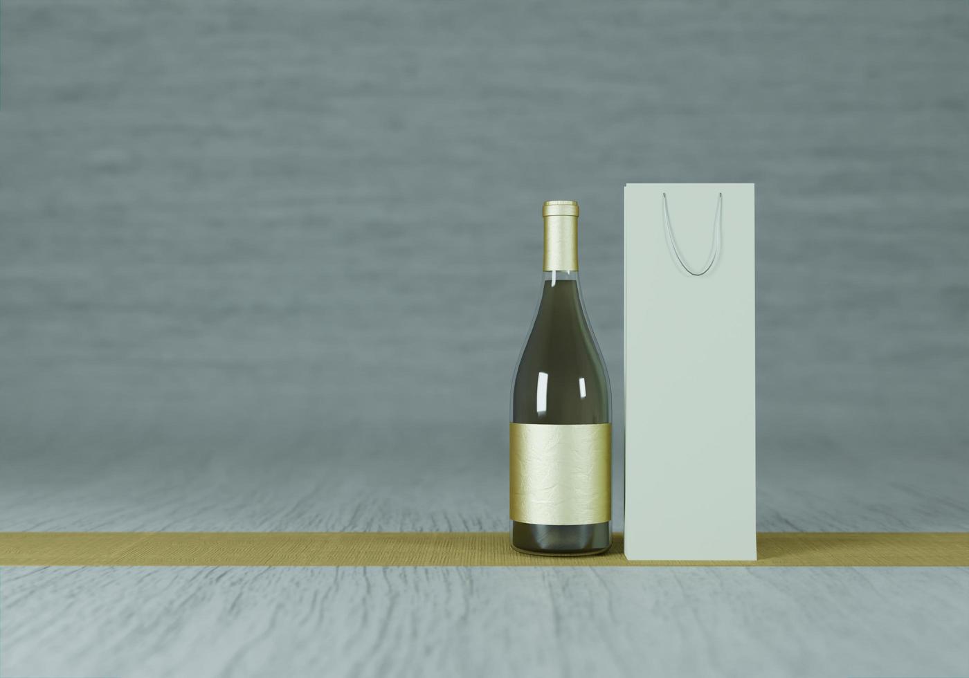 bouteille de vin posée sur le sol, 3d photo