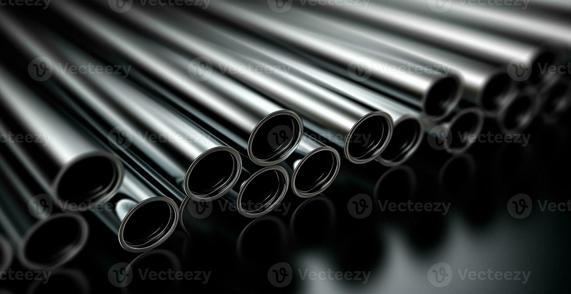 haute qualité galvanisé acier tuyau ou aluminium et chrome inoxydable acier tuyaux dans empiler - ai généré image photo