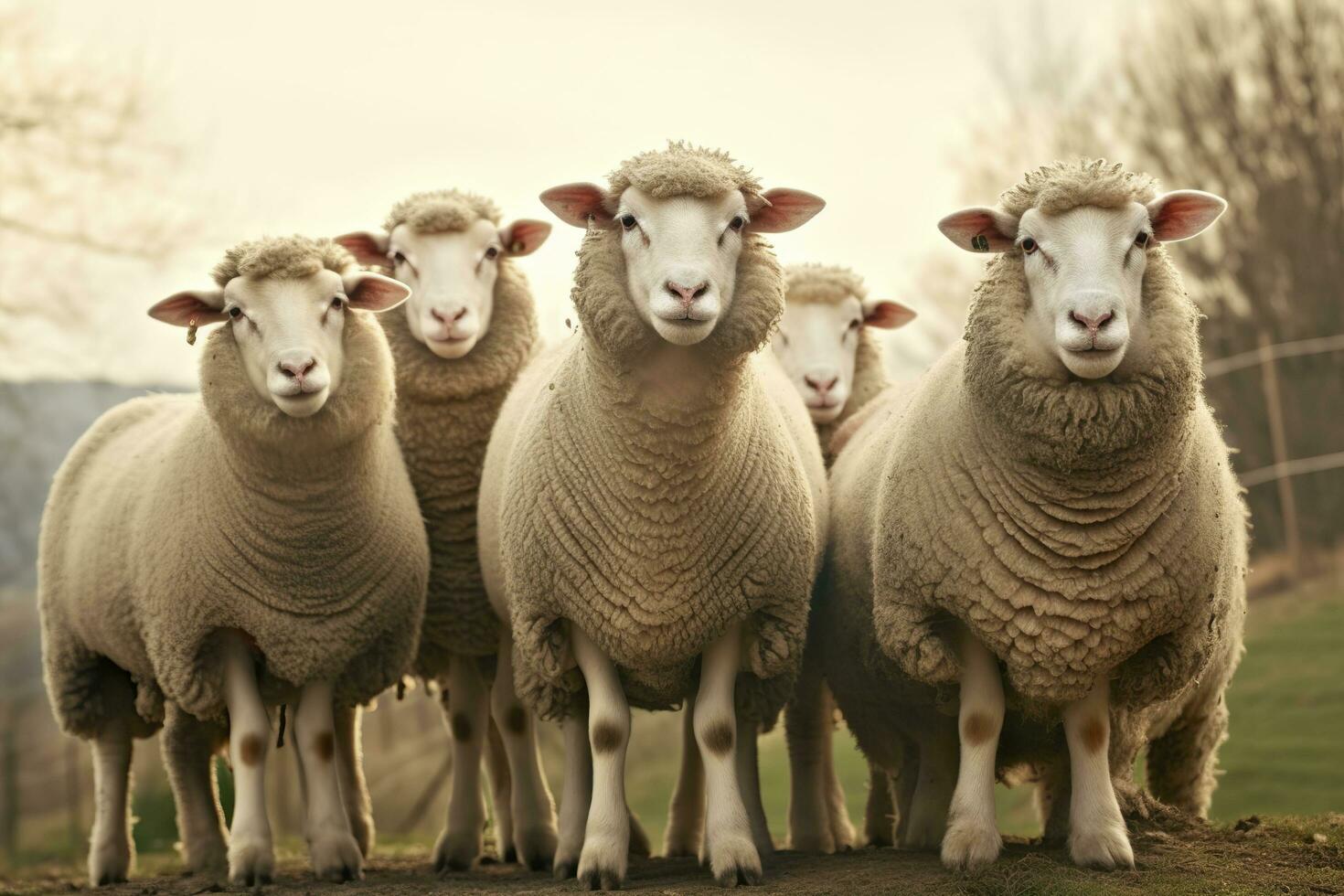 une groupe de mouton permanent en plein air. génératif ai photo