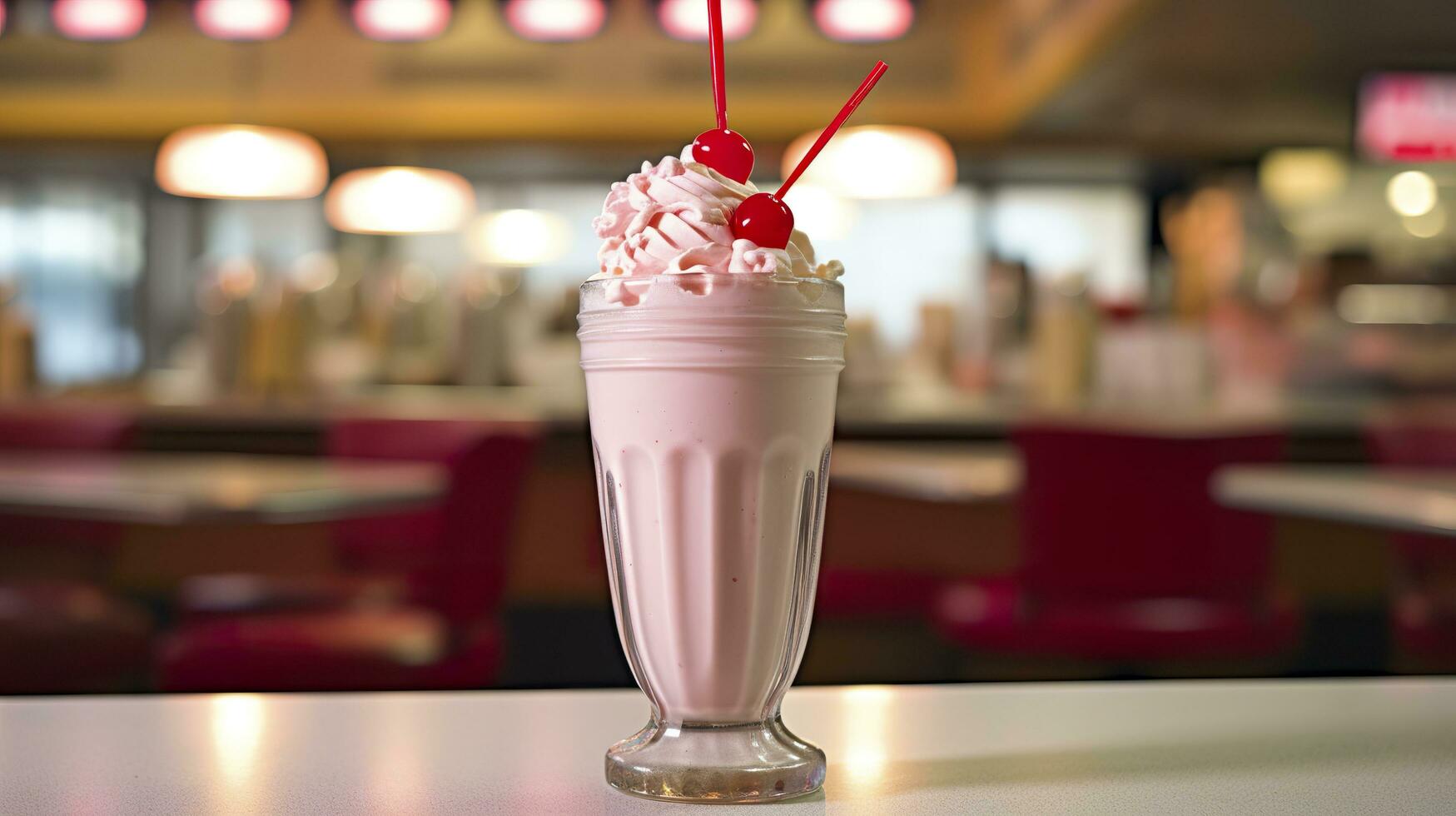 Cerise Milk-shake dans une classique américain le dîner. nourriture la photographie concept. génératif ai photo