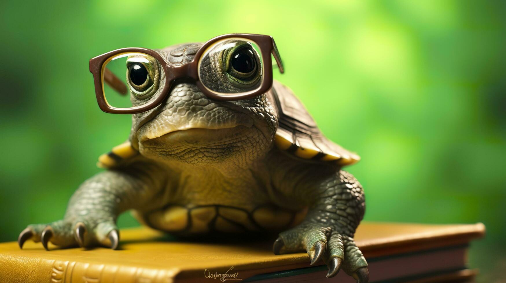 une mignonne peu vert tortue avec lunettes, produire ai photo