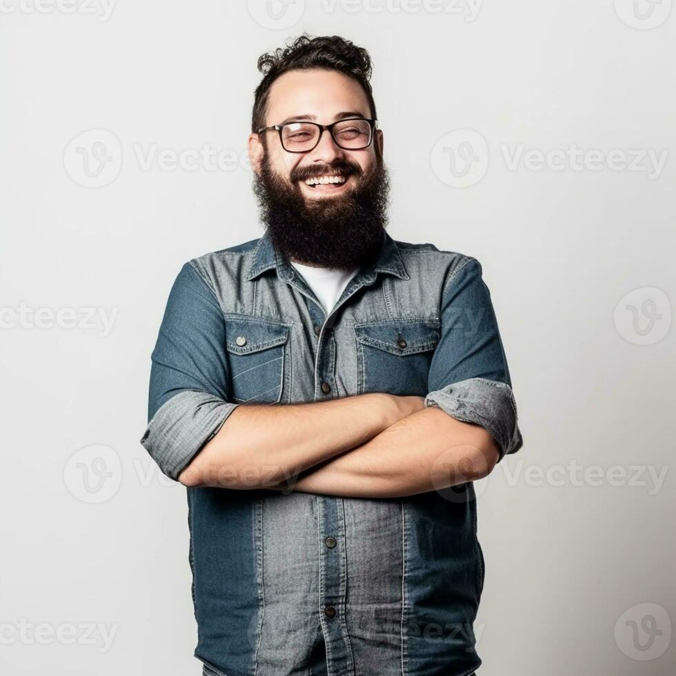 une homme avec une barbe. barbe journée. monde vacances. ai généré. photo