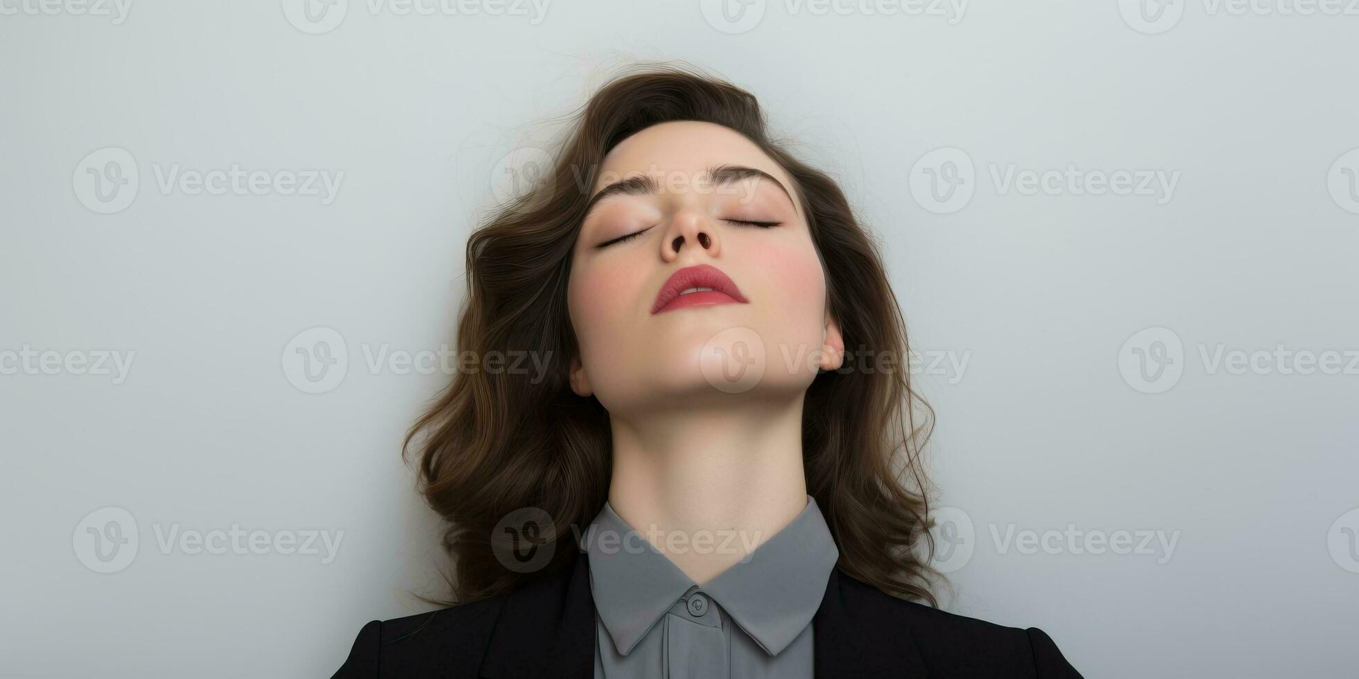 portrait de magnifique Jeune femme avec fermé yeux. ai généré. photo