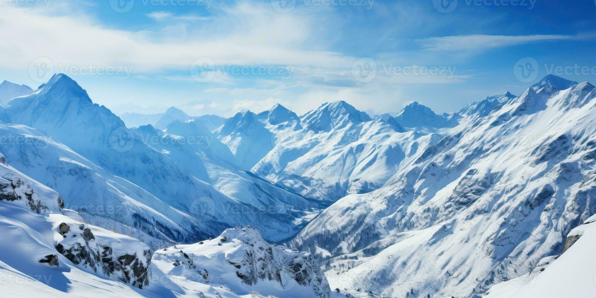 panoramique vue de le enneigé pics montagnes. ai généré. photo