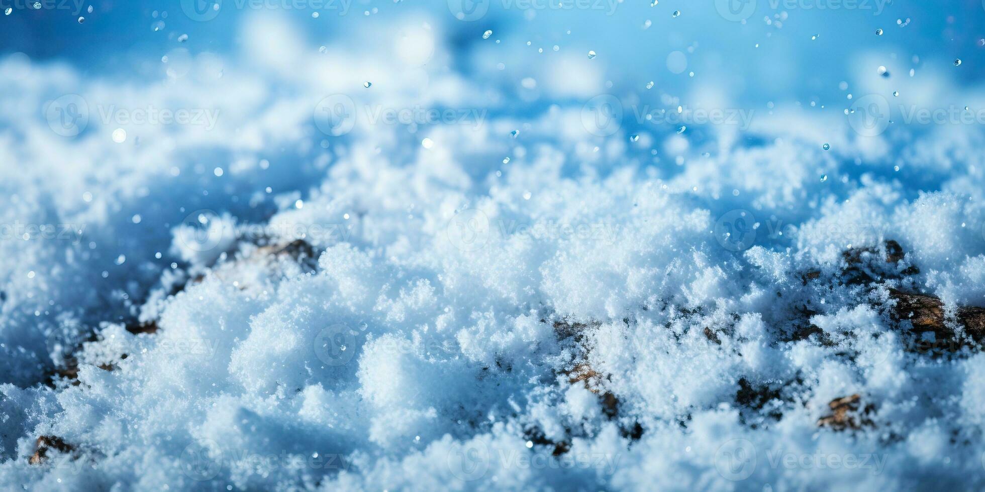 flocons de neige sur le sol dans le hiver forêt. ai généré. photo