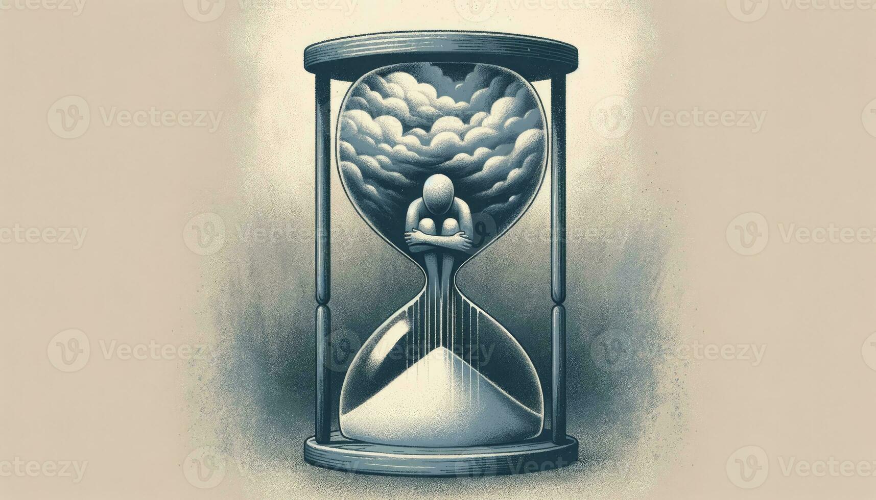 un illustration représentant une figure piégé à l'intérieur un Sablier, symbolisant le accablant la nature de temps et externe pressions. ai généré photo