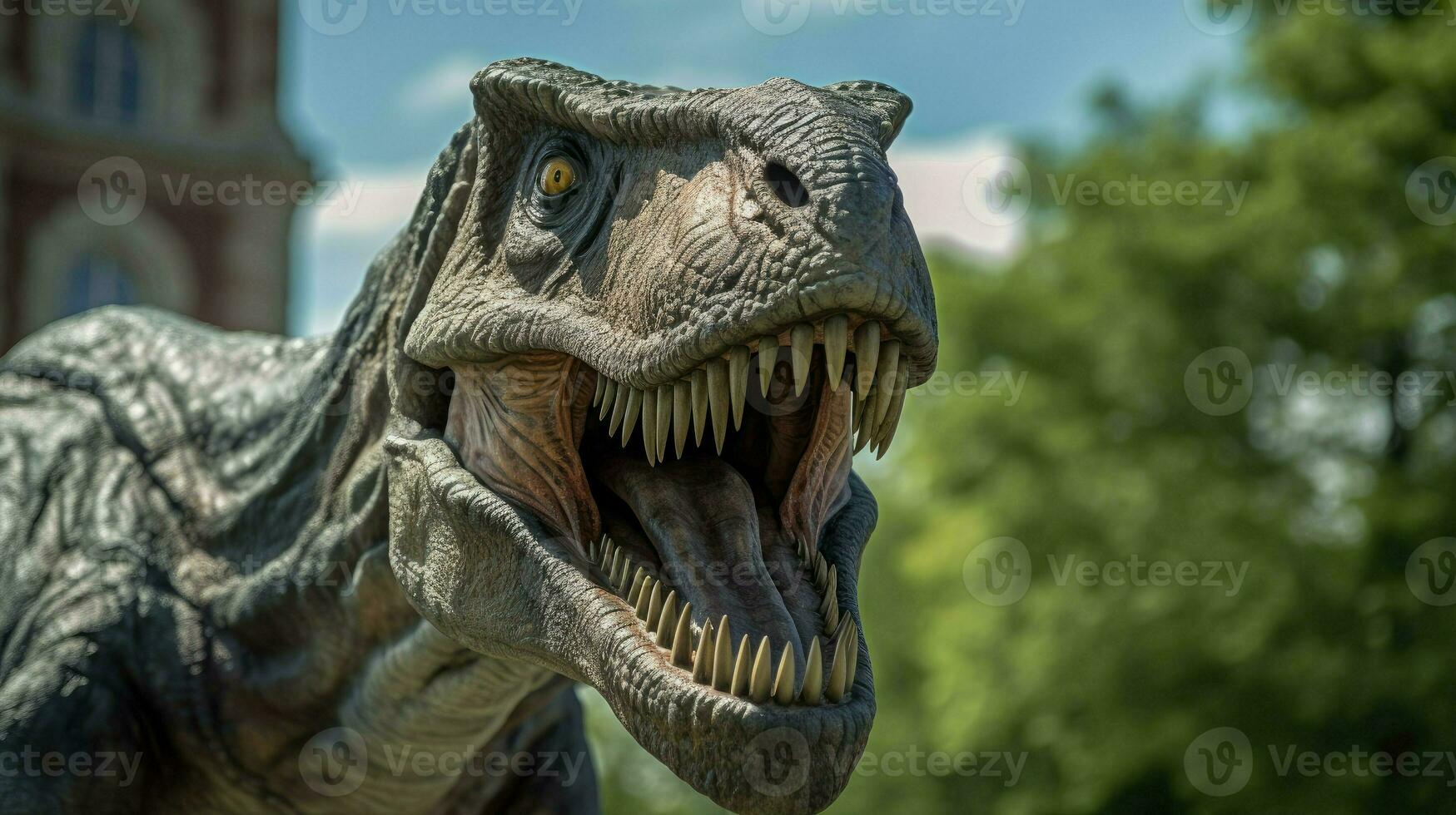 tyrannosaure, t-rex dans le forêt arrière-plan, ai génératif photo