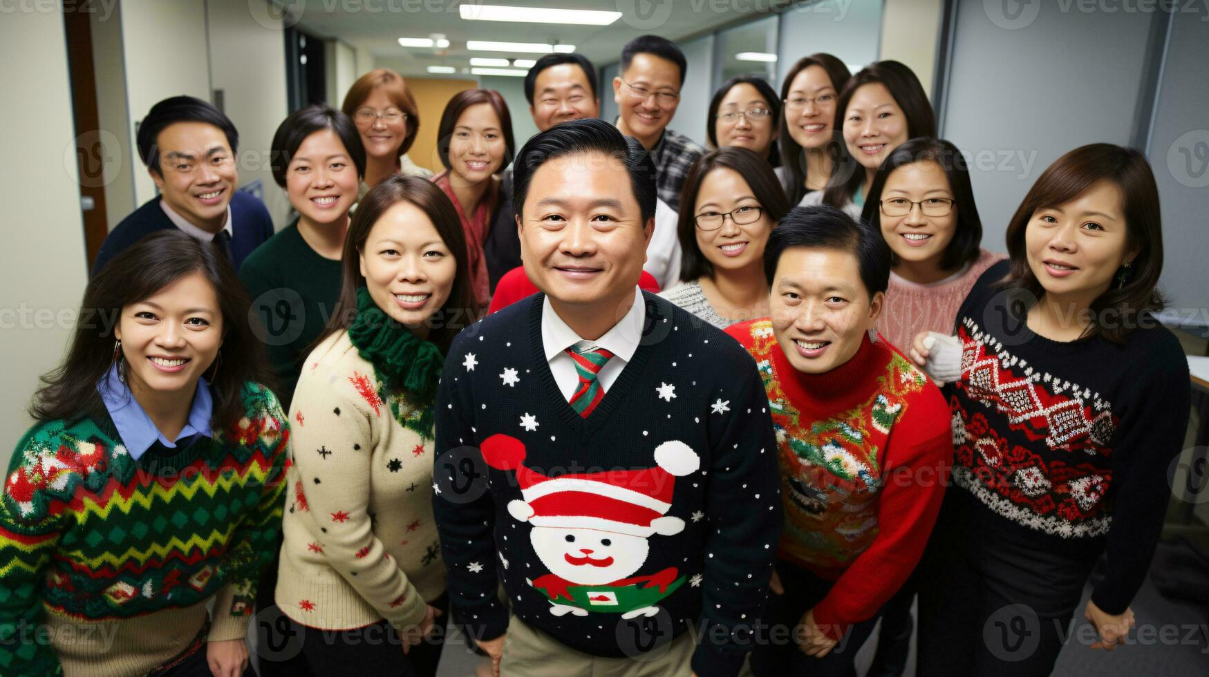 ai génératif affaires gens dans Noël Bureau social rassemblement, réunion, fête photo