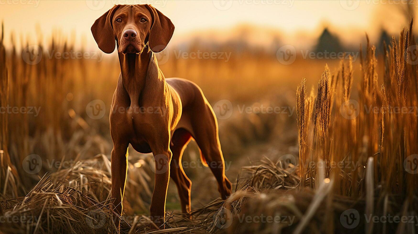 vizsla, chasseur chien dans l'automne champ. génératif ai photo