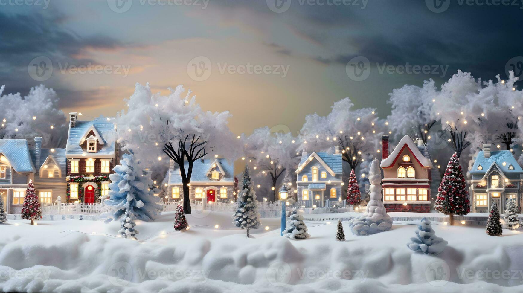Noël hiver Fée village paysage. ai généré image photo