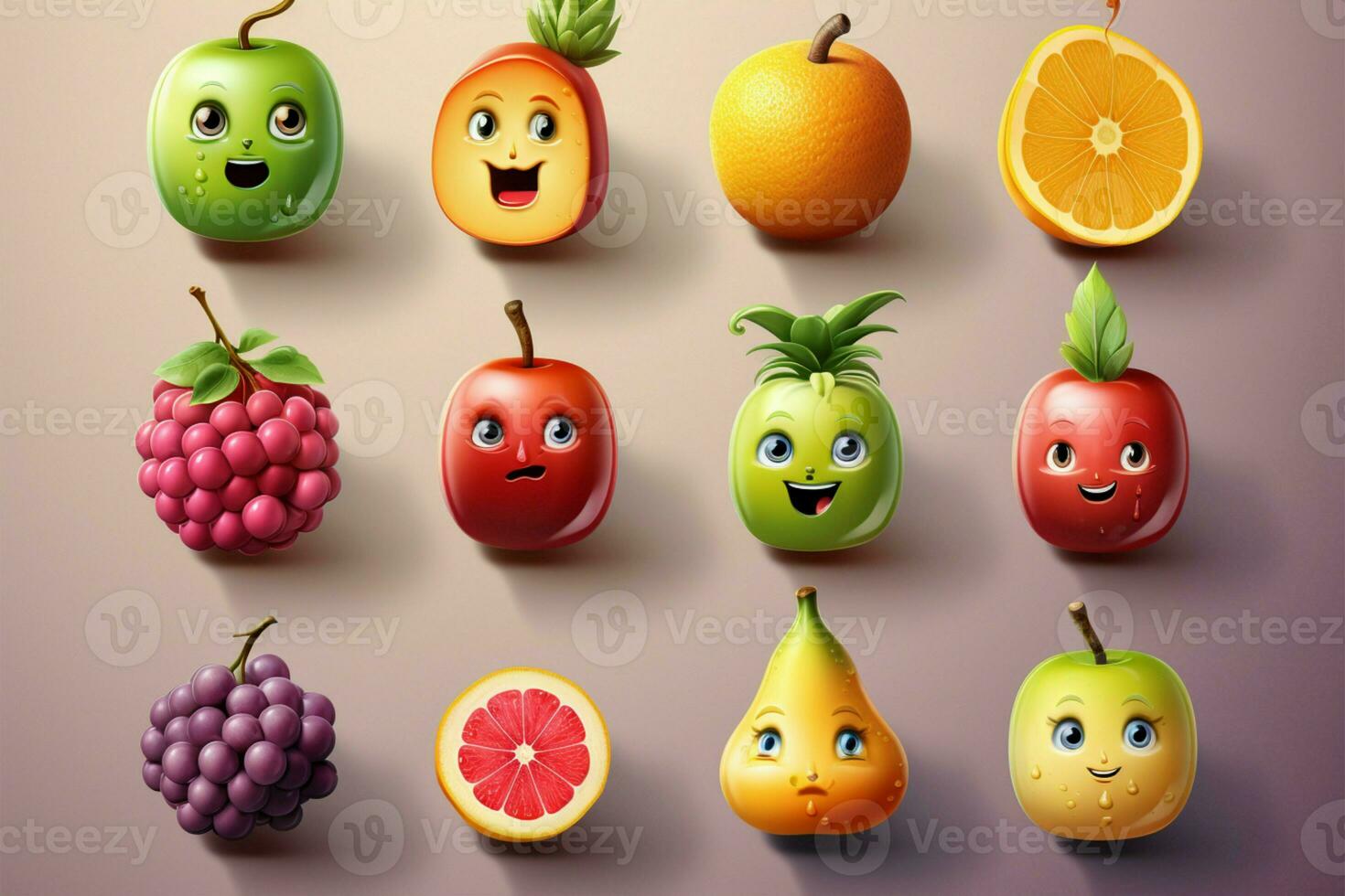 assortiment de unique fruit emojis pour une variété de expressions ai généré photo