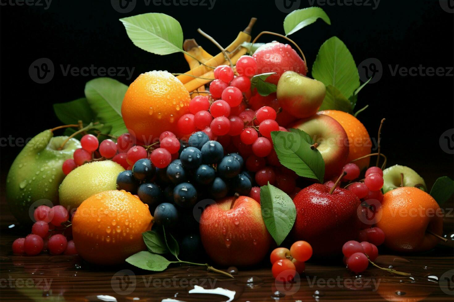 abondant fruit assortiment, offre une délicieux printemps palette ai généré photo