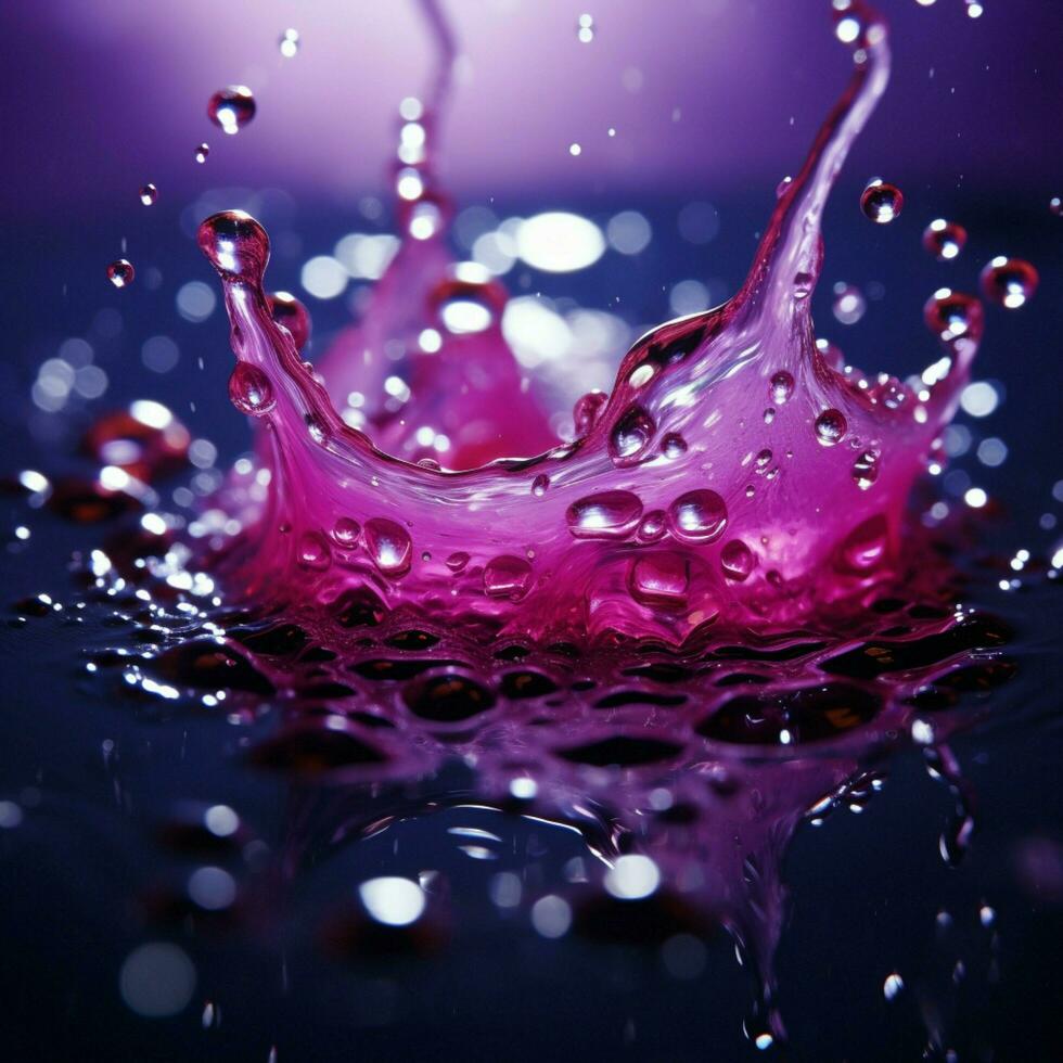 brillant néon violet l'eau orné avec animé bulles et espiègle éclaboussures pour social médias Publier Taille ai généré photo