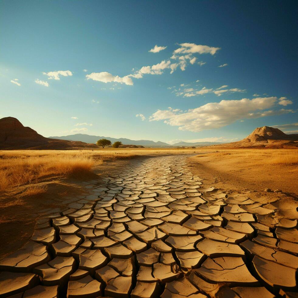 climat crise aride Terre, fissuré et sec, raconte de en changeant désert paysage pour social médias Publier Taille ai généré photo