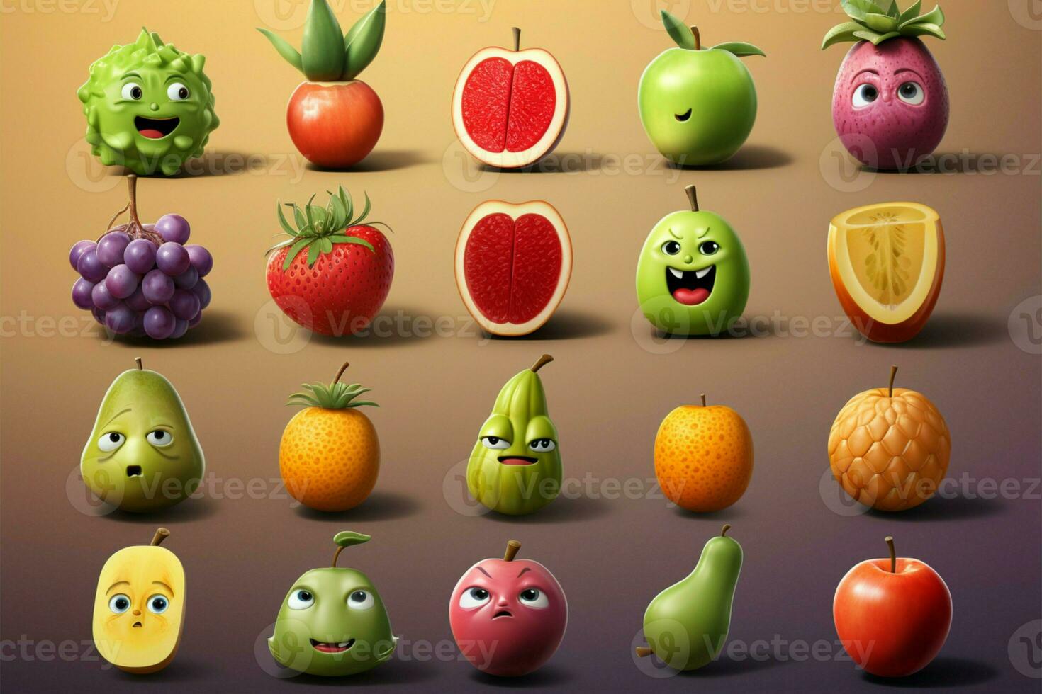 une collection de fruit les émojis, chaque représentant une distinct sentiment ai généré photo