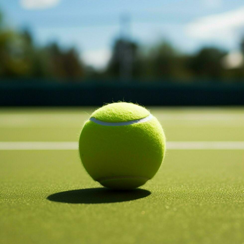 Jeu sur le vert tribunal avec une vibrant tennis Balle pour social médias Publier Taille ai généré photo