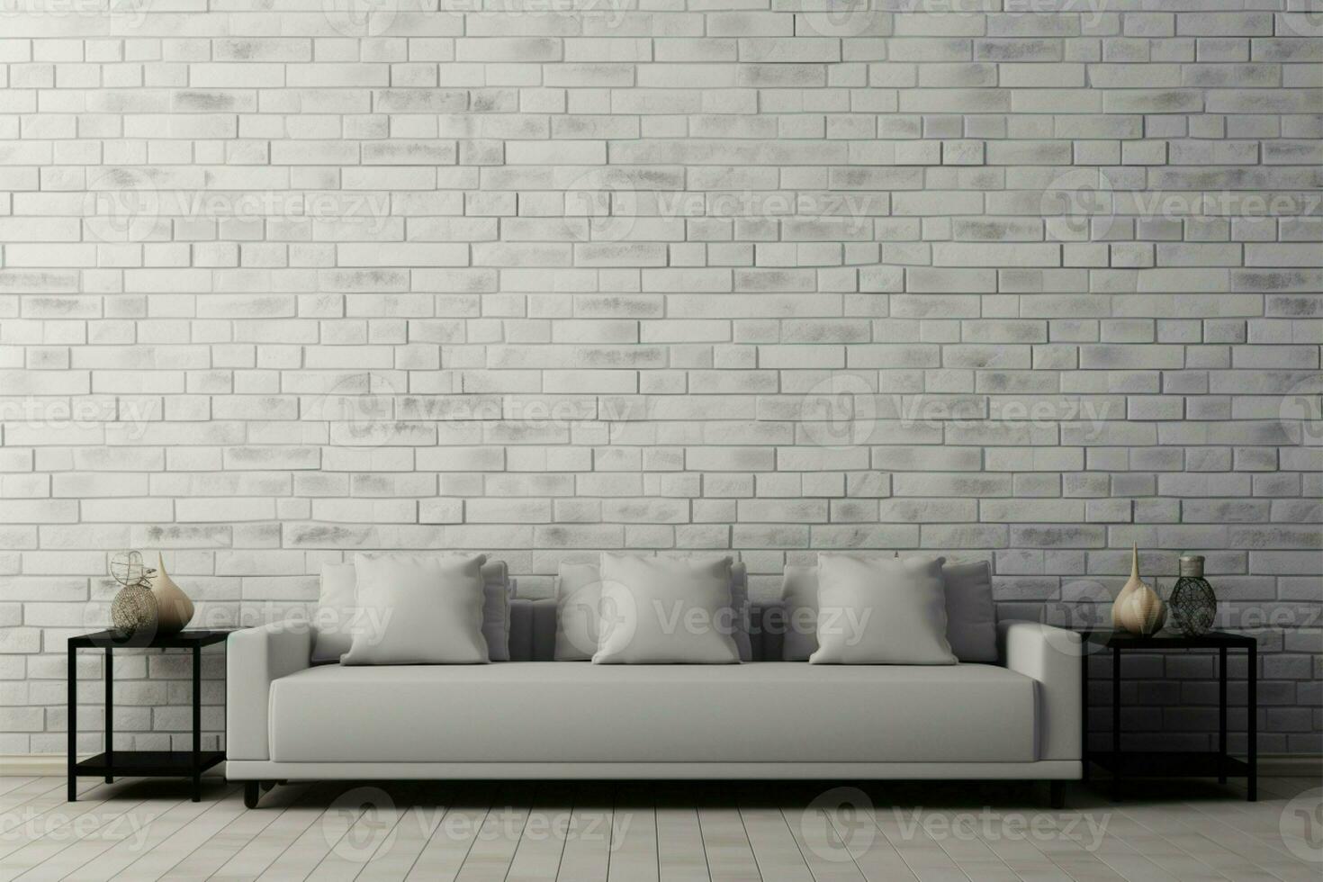 une moderne espace avec une blanc brique mur pour votre conception ai généré photo
