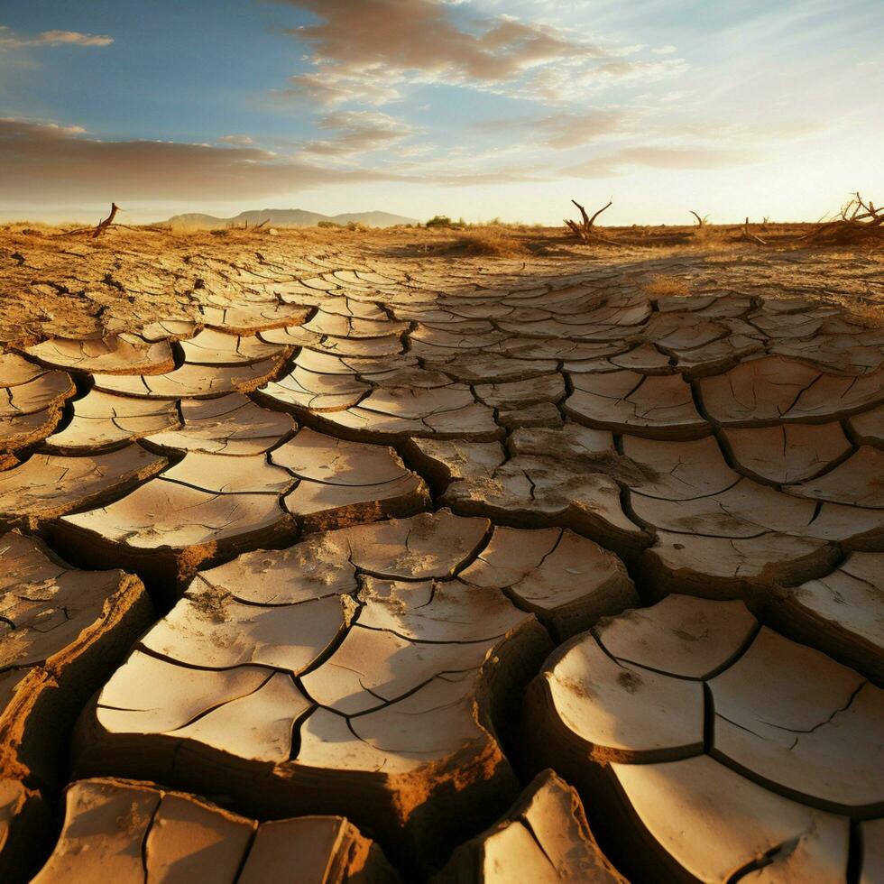 natures plaidoyer fissuré sol dans désert ours témoin à climat changements péage pour social médias Publier Taille ai généré photo