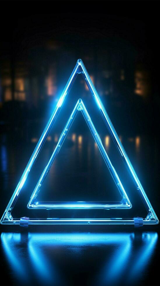 bleu néon Triangle élémentaire simplicité avec une vibrant, moderne bord verticale mobile fond d'écran ai généré photo