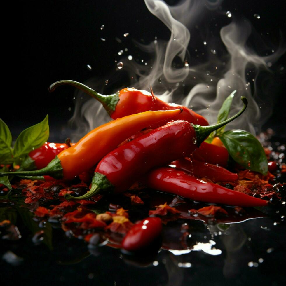 fumant le Chili poivre, ajouter pimenter à vaisselle pour social médias Publier Taille ai généré photo