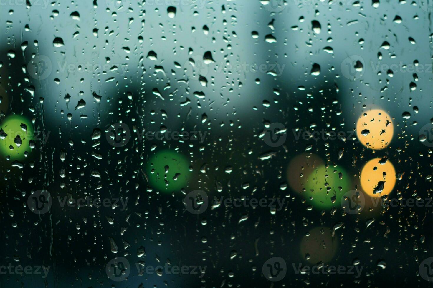 fenêtre à le mousson gouttes de pluie sur le verre dans pluvieux saison ai généré photo