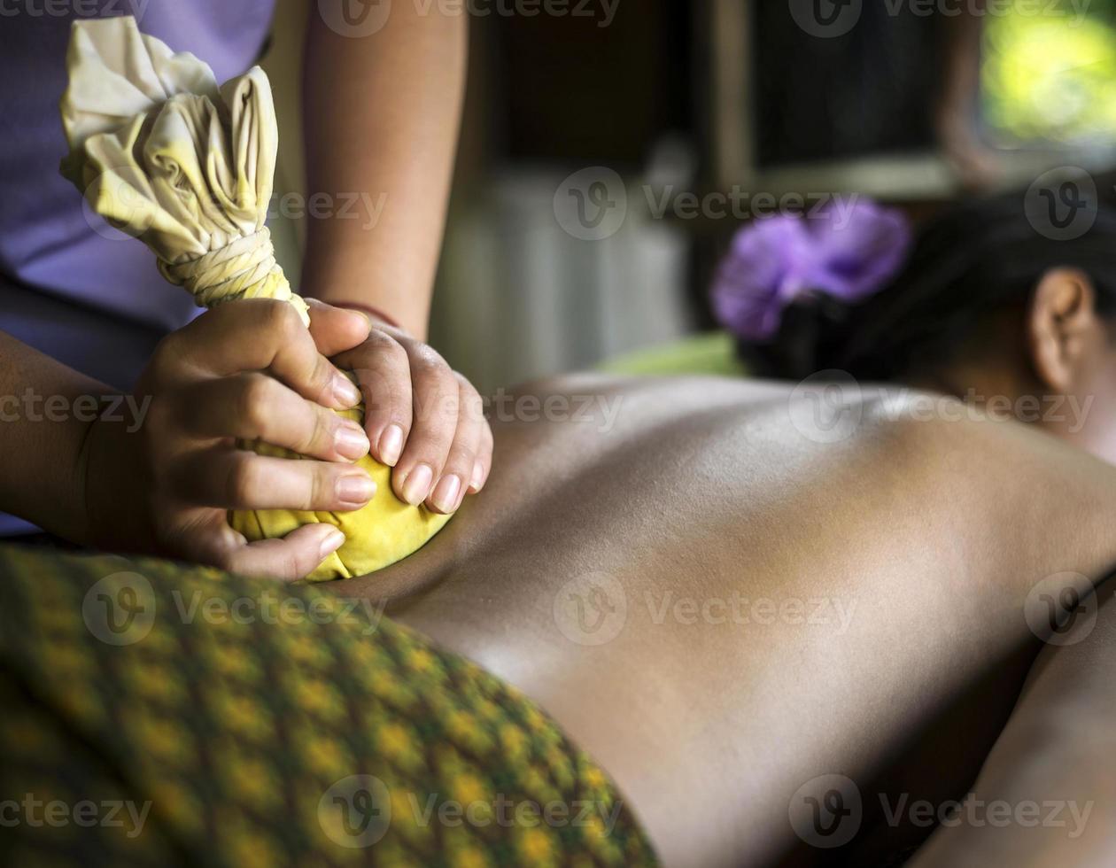 Massage traditionnel à base de plantes à base de plantes tropicales thaïlandaises traitement spa détail photo