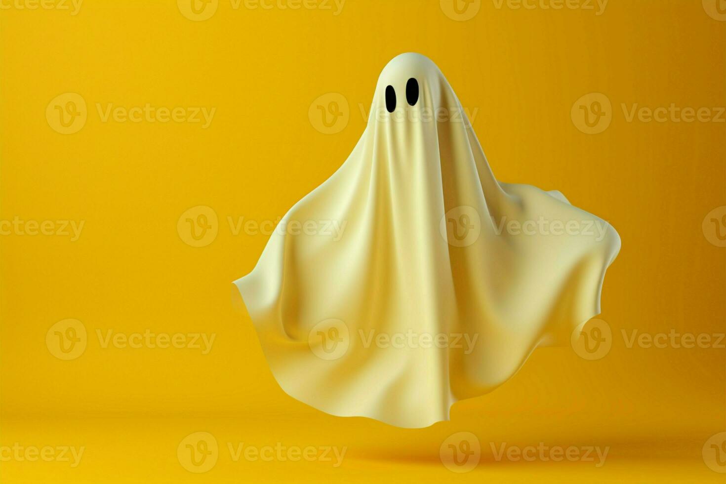 minimal Halloween effrayer fantôme feuille monte en flèche contre Jaune Contexte ai généré photo