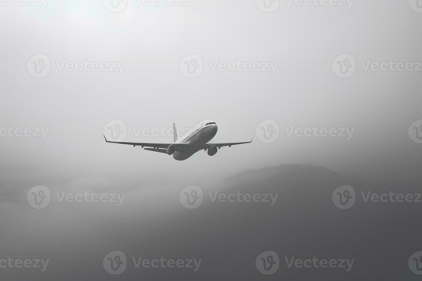 avion dans le des nuages. avion dans le brouillard ai généré photo