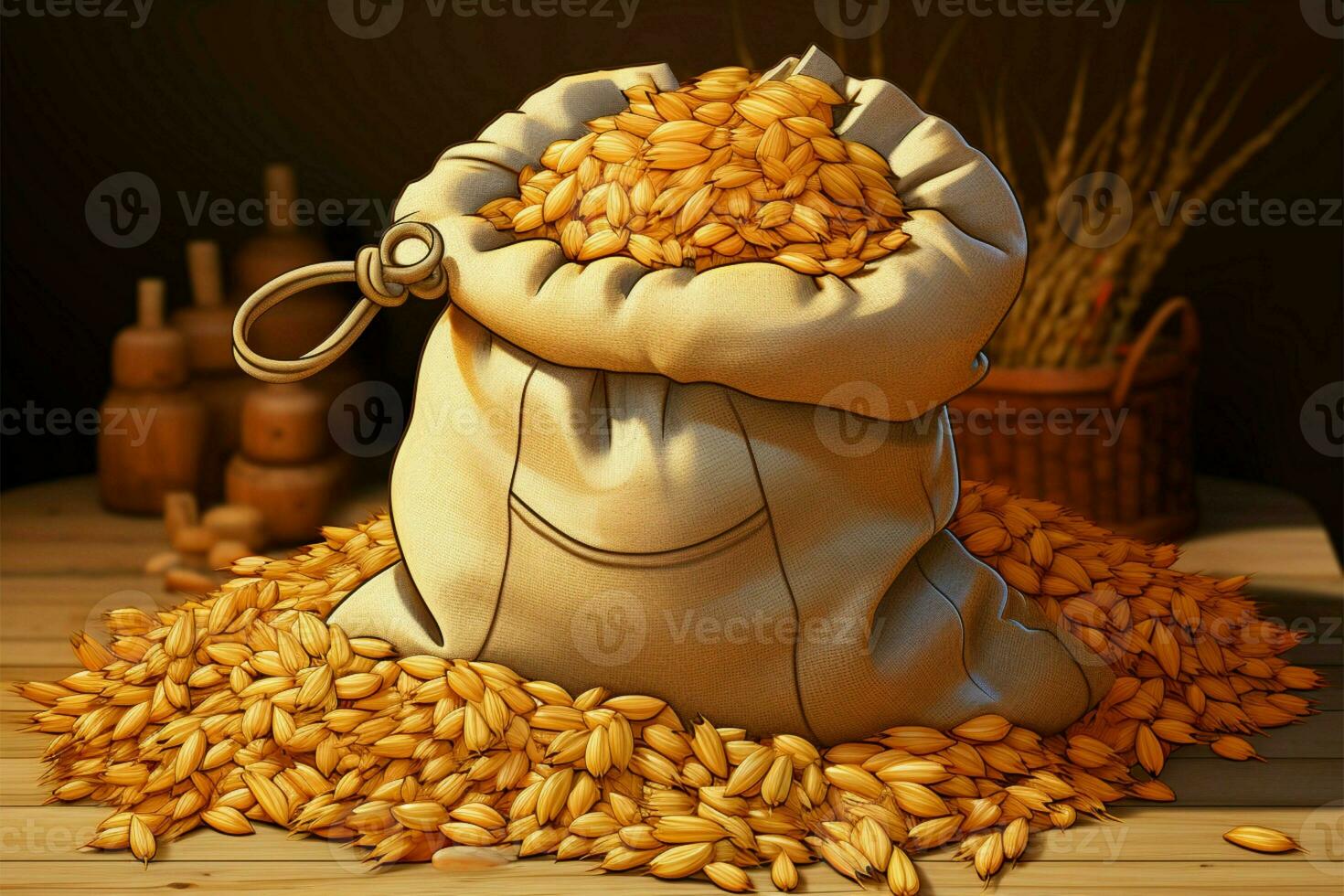 L'avoine céréales dans une capricieux dessin animé sac, plein de personnage ai généré photo