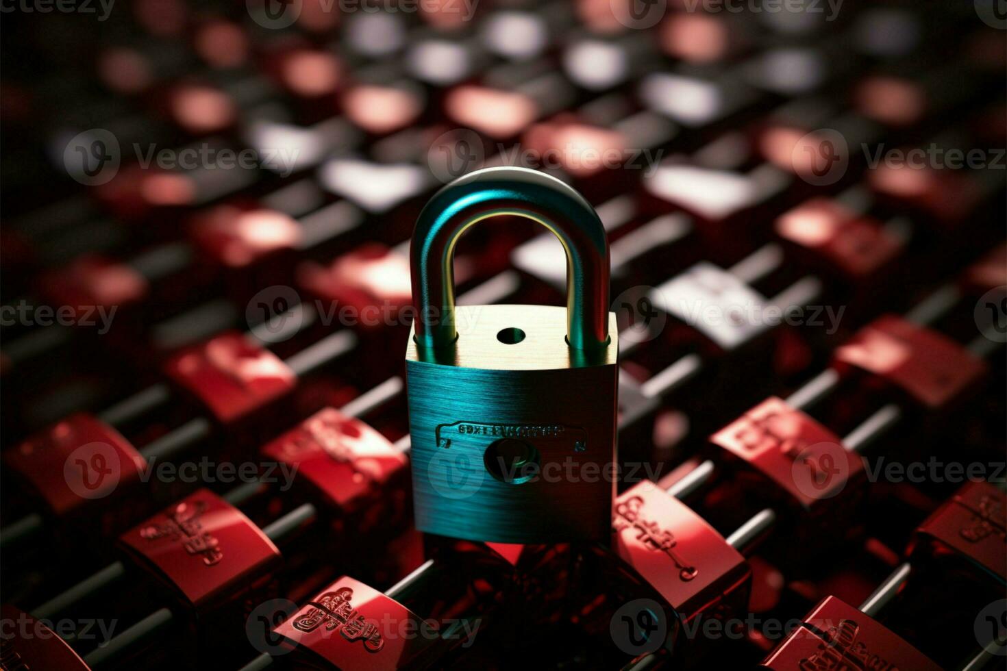 coloré tableau de fermé à clé cadenas, un distinctement vibrant dans rouge ai généré photo