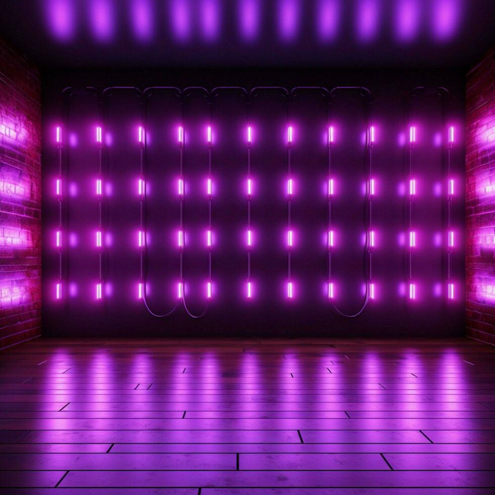 vif violet LED les lampes sur le mur fournir une brillant incandescent toile de fond pour social médias Publier Taille ai généré photo