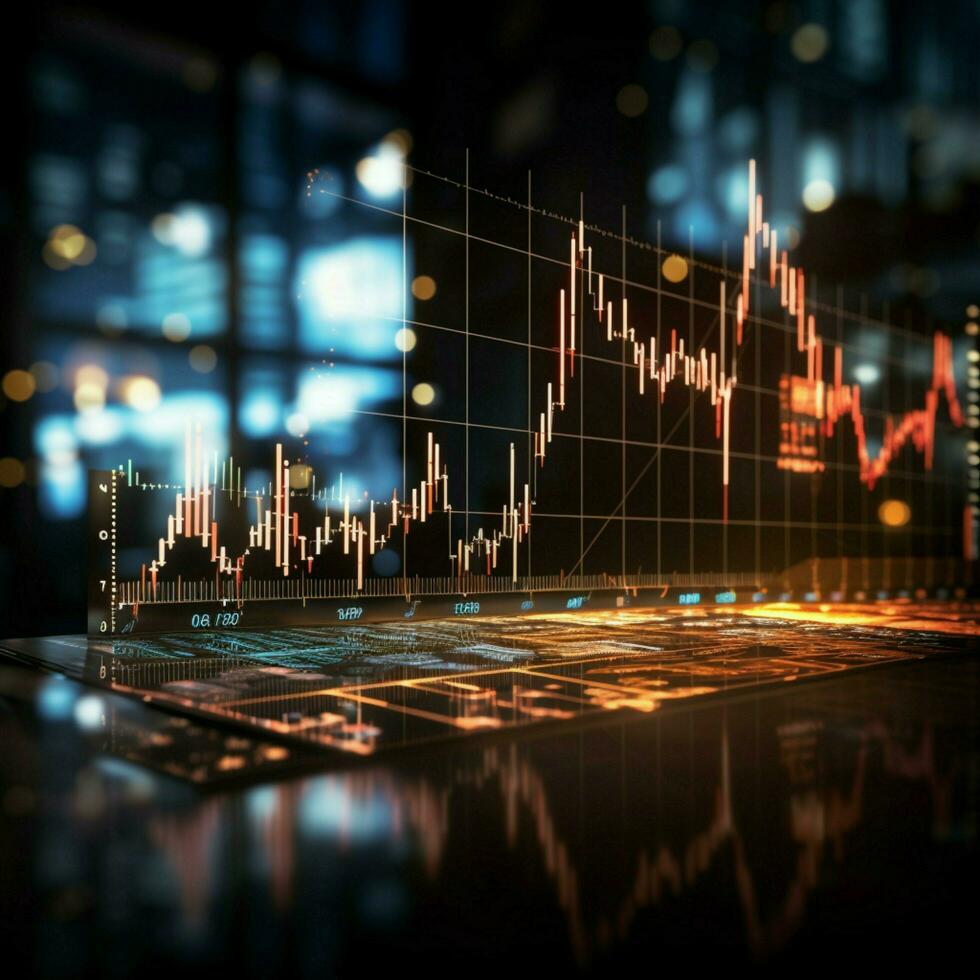 en cours d'analyse commerce les tendances par Stock marché graphique pour informé affaires et financier les décisions pour social médias Publier Taille ai généré photo