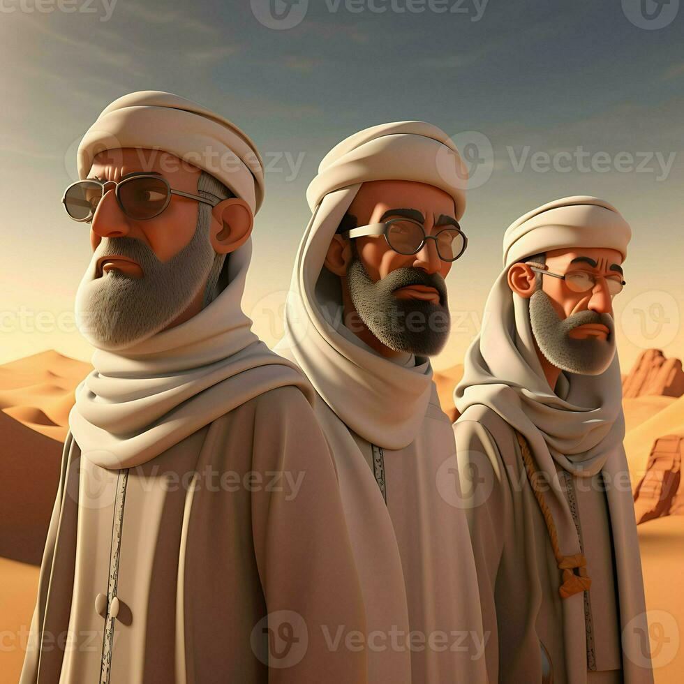musulman Hommes sur le désert ai génératif photo