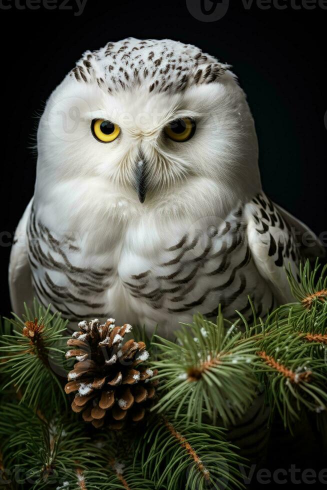 neigeux hibou poignées bonbons canne sur pin branche incorporant Noël esprit photo