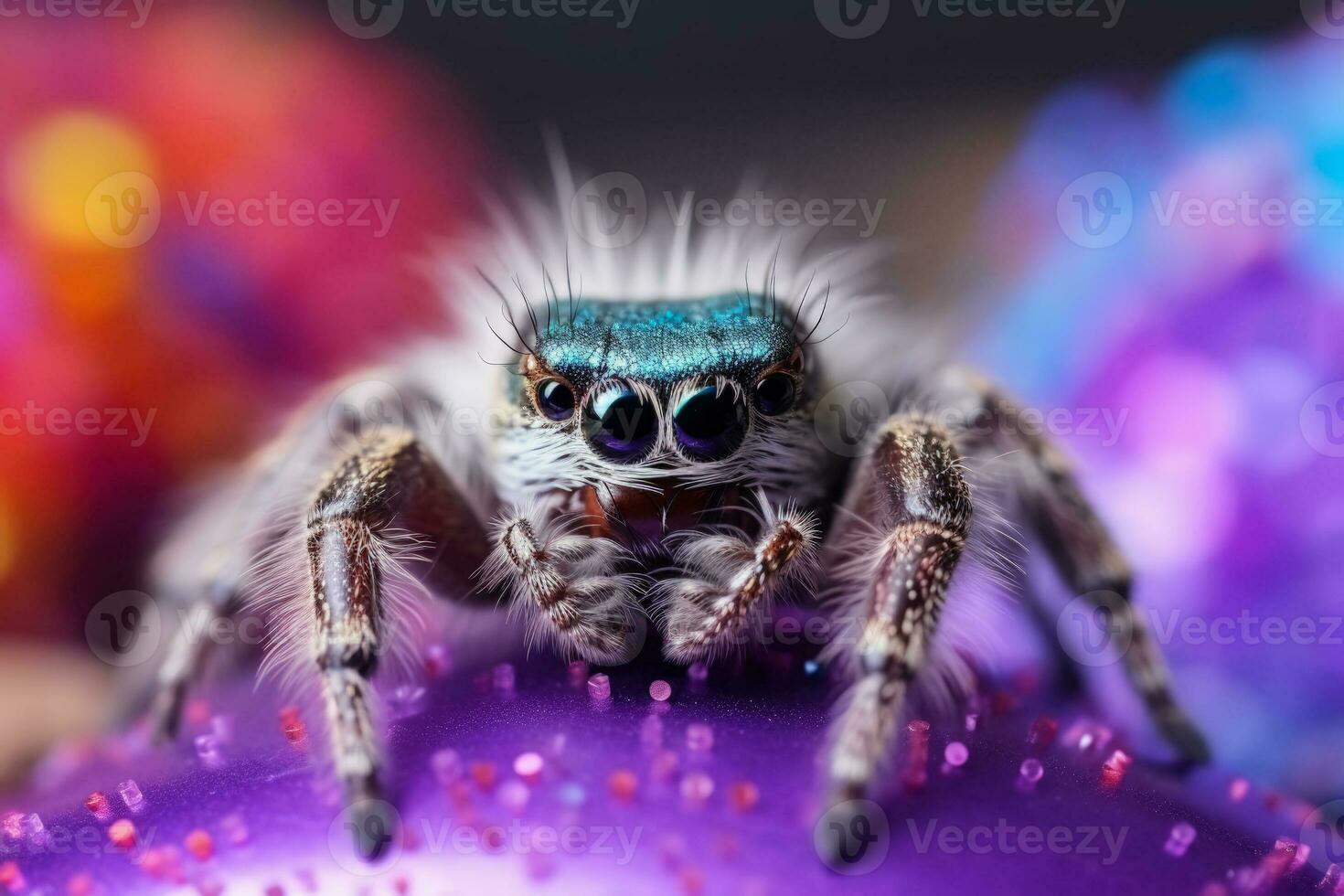 tarentule araignée avec Nouveau année fête chapeau sur disco globe Contexte avec vide espace pour texte photo