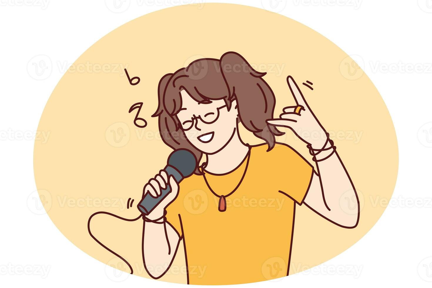 content fille chanter dans microphone photo