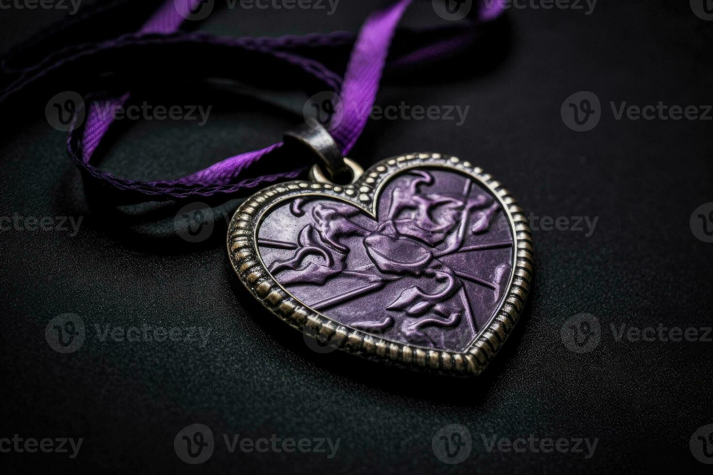 honorer sacrifice - une respectueux fermer de le violet cœur médaille - ai généré photo