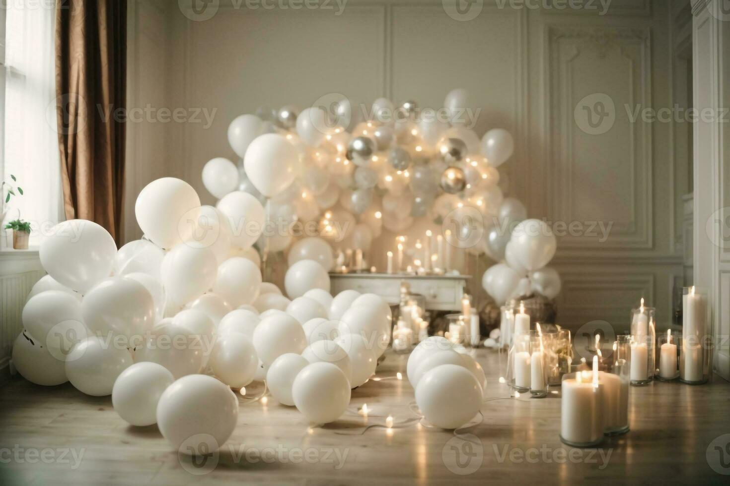 pièce avec ballons et bougies ai généré photo