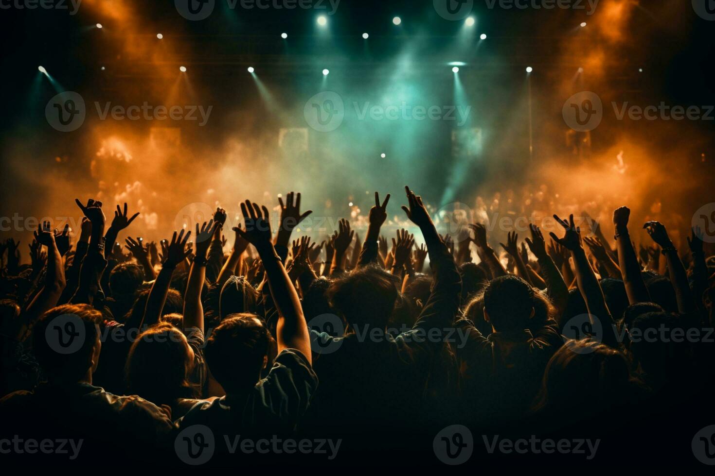 retour vue de foule de Ventilateurs en train de regarder vivre concert ai génératif photo