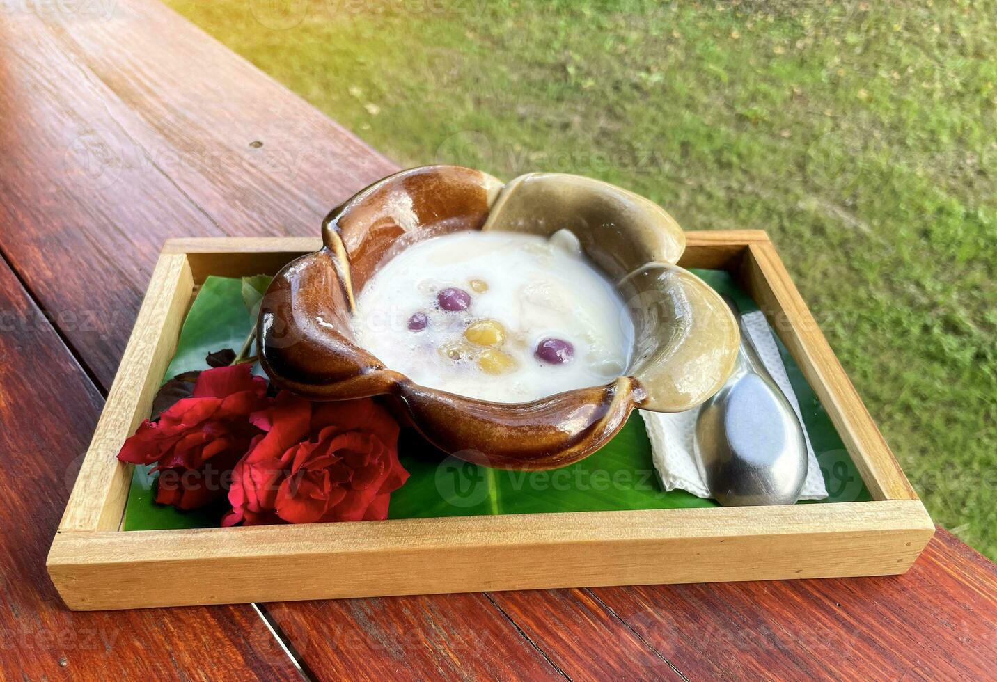 bua loi est une thaïlandais dessert fabriqué de glutineux riz farine moulé dans petit, rond granulés de divers couleurs. ses sucré goût pouvez ajouter Jeune noix de coco Viande. la glace crème et sucré des œufs photo