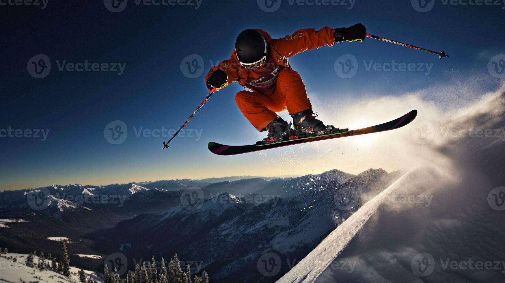 ai génératif hiver extrême des sports cool coup de ski dans mouvement photo