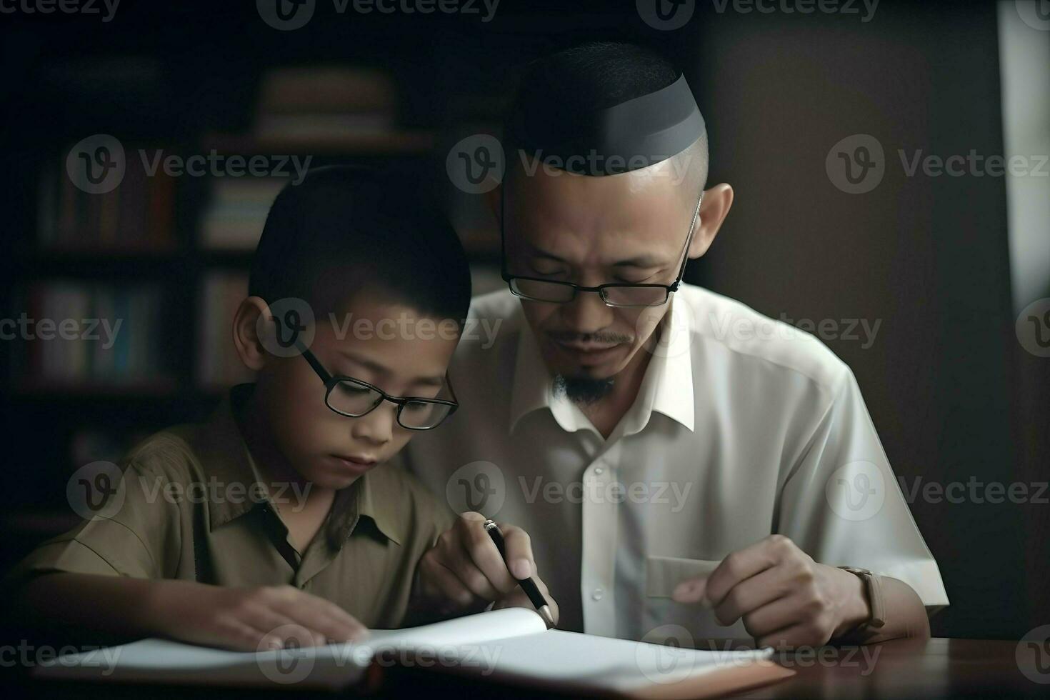 indonésien Masculin prof avec le sien étudiant ai génératif photo