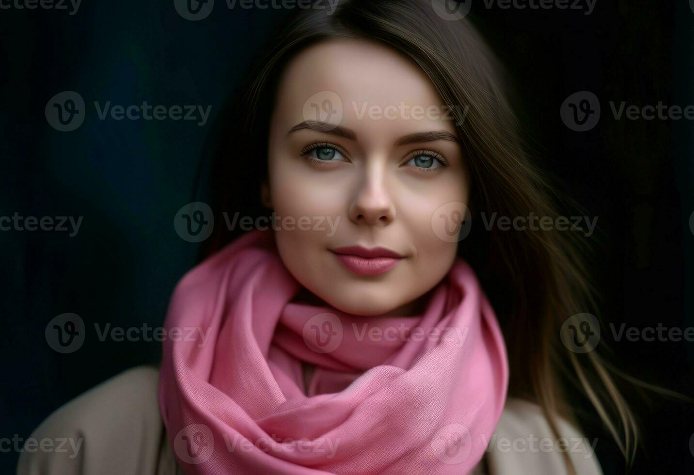 brunette femme portrait avec rose foulard. produire ai photo